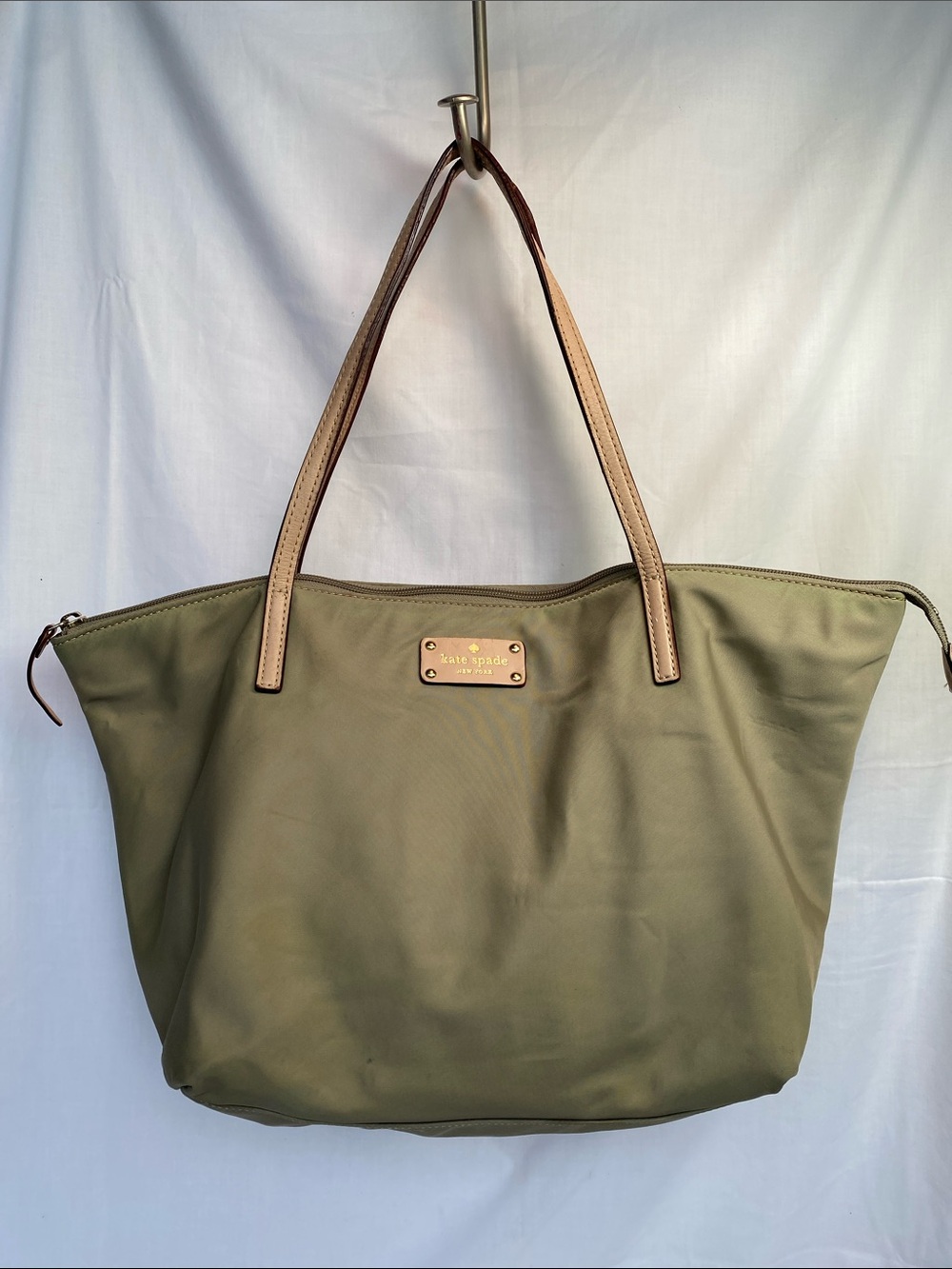 kate spade Olive Nylon Tote with Tan Leather Handles